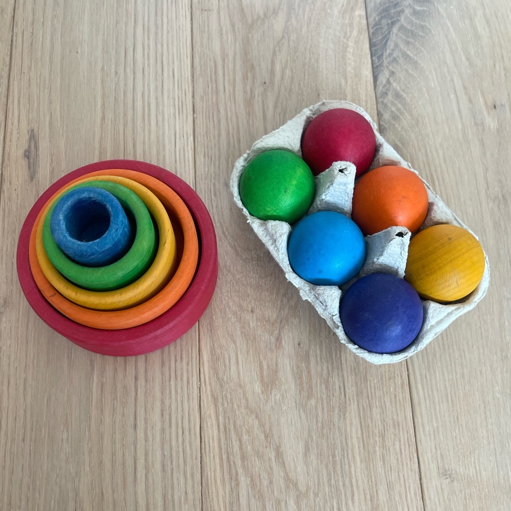 Grimm’s Spiel & Holz Rainbow Wooden Nesting Bowls & Wooden Balls